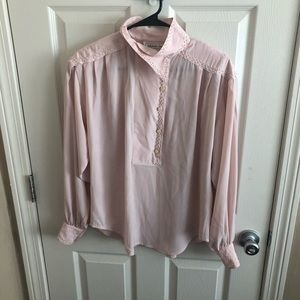 Michelle Stuart vintage semi sheer pink beaded lace button up blouse size 4